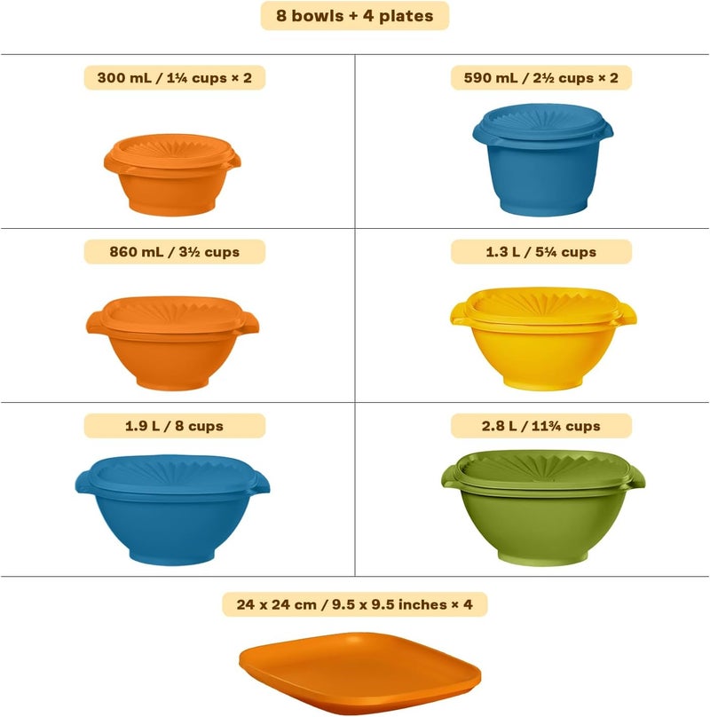 Tupperware مجموعة التراث الرجعية، مجموعة حاويات تخزين الطعام من الأطباق والأوعية بألوان رجعية، آمنة في غسالة الصحون وخالية من BPA - Image 3